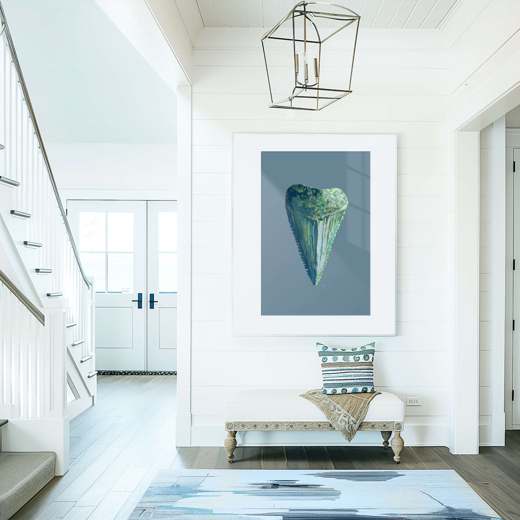 shark tooth art in modern coastal interior design