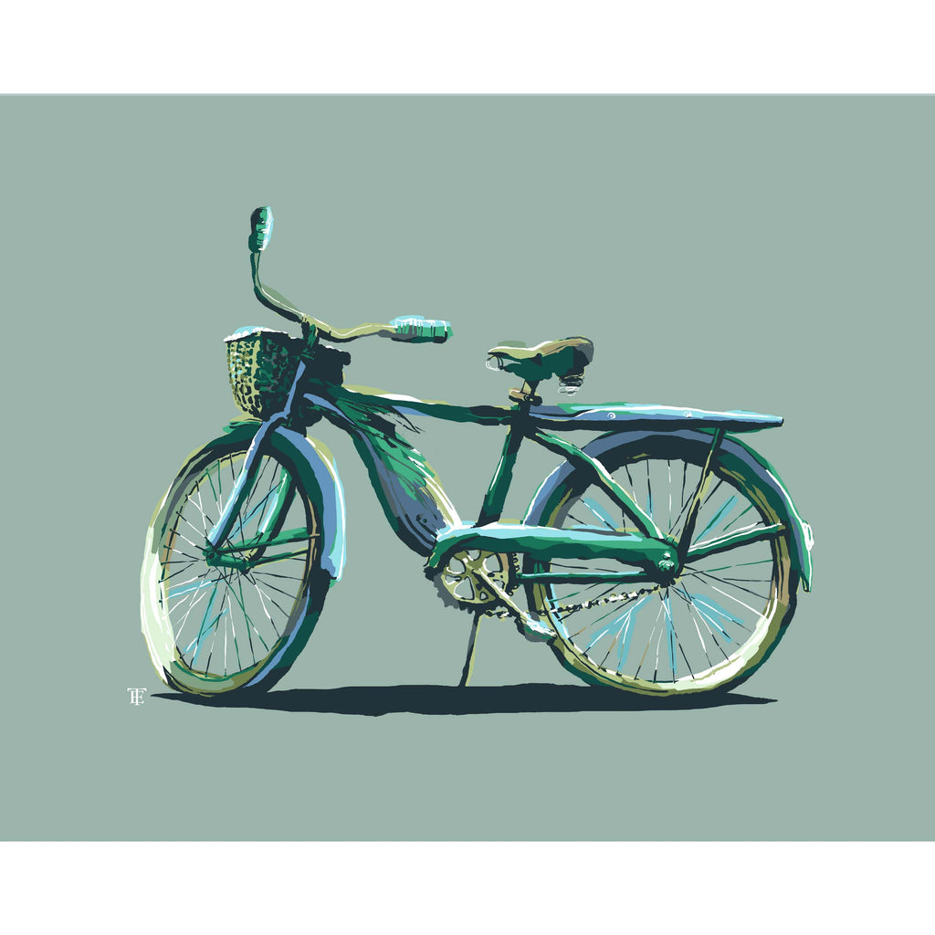 vintage bicycle art in light greens