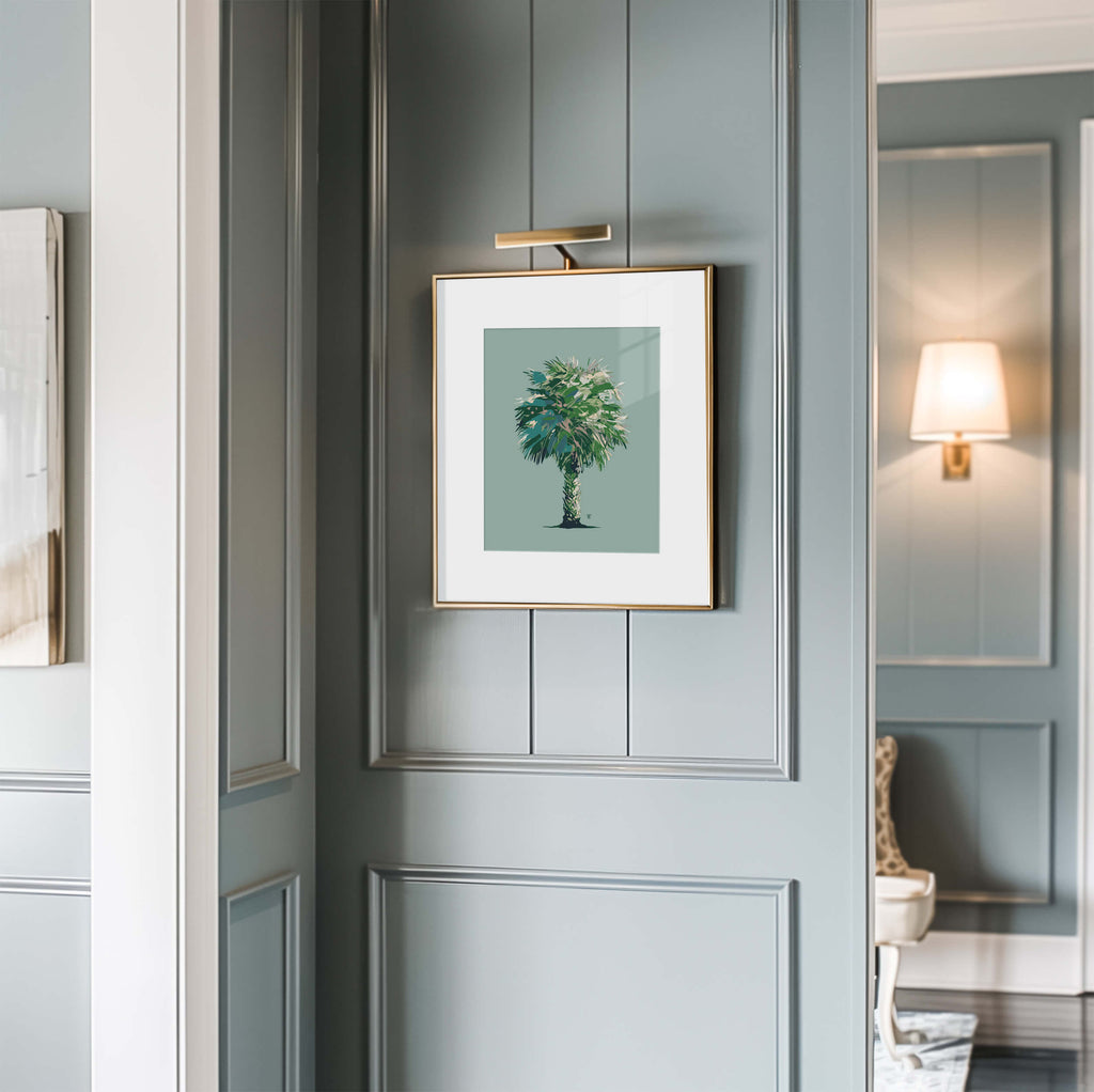 framed palmetto art in Charleston home