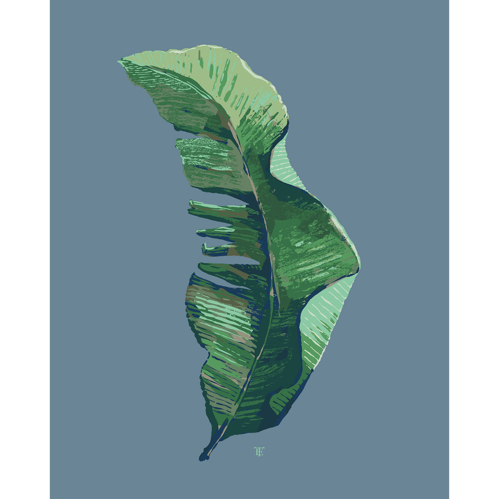 banana leaf art in blue and green