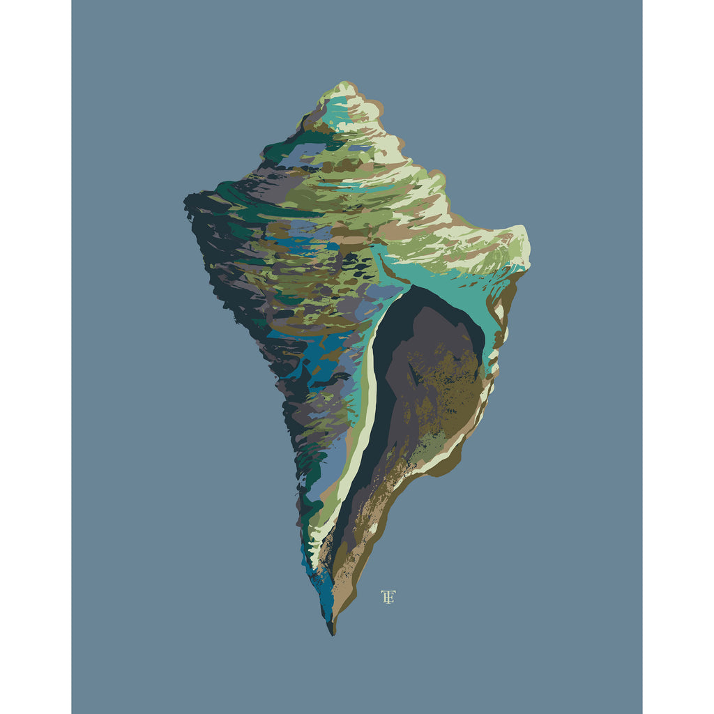 seashell painting print in blue and green