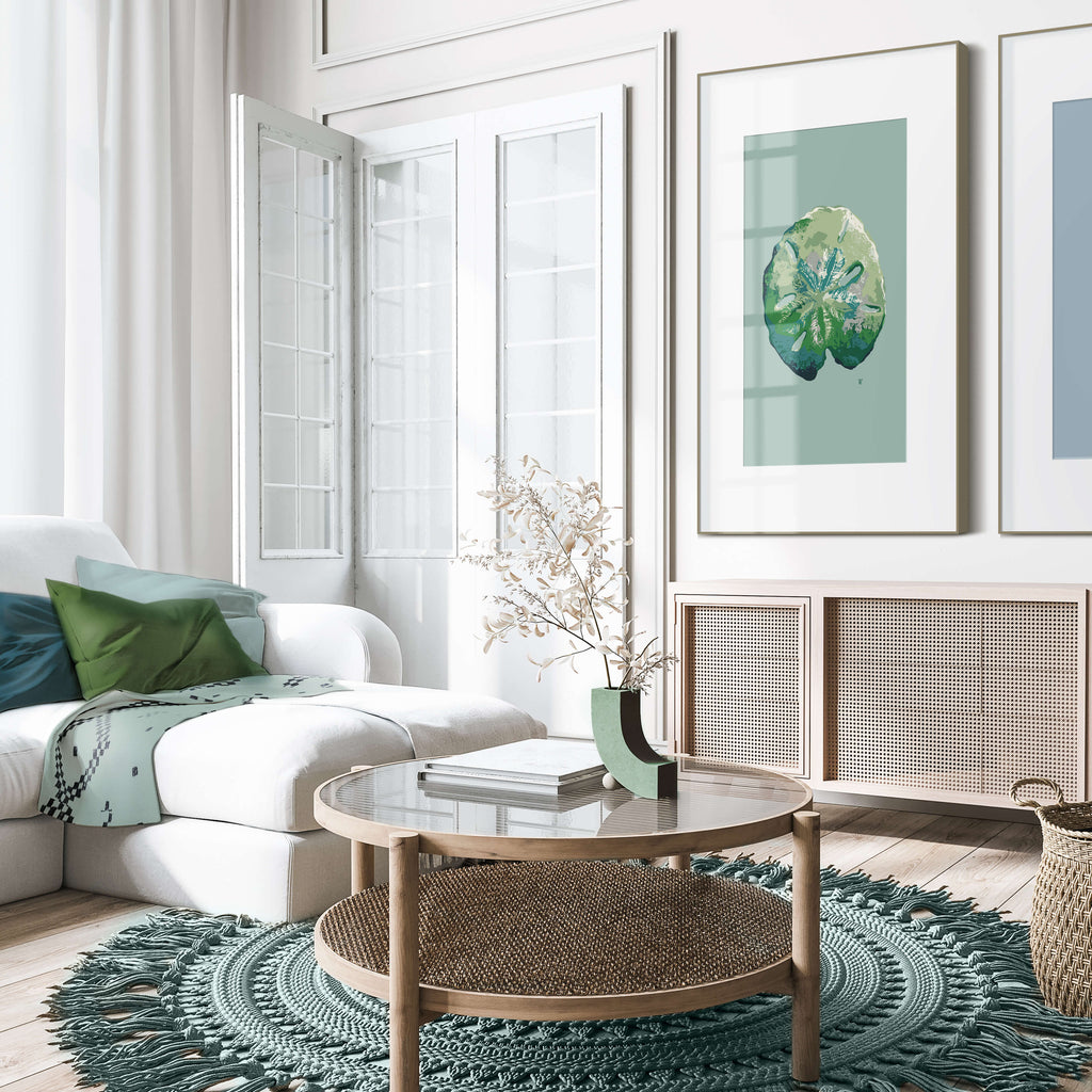 sand dollar wall art in modern coastal interior design
