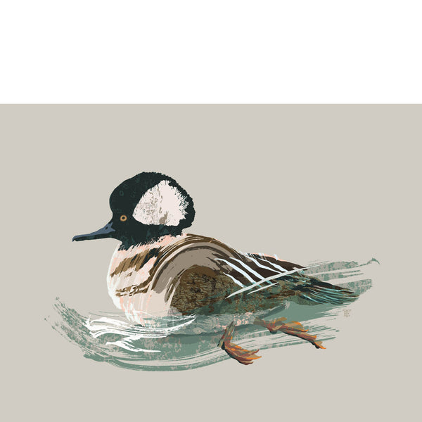 hooded merganser painting on BEIGE background