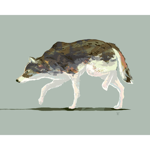 modern wolf print on a light green background