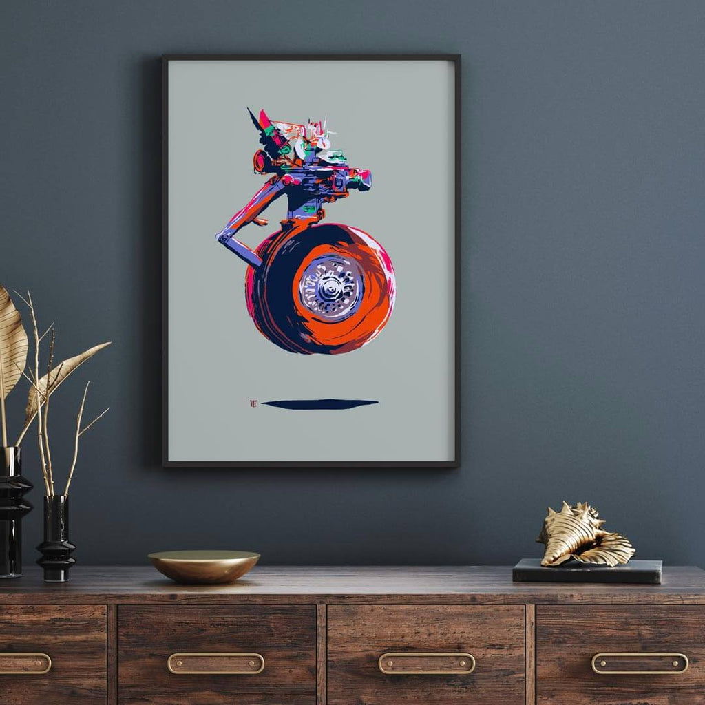 colorful poster of airplane wheels up