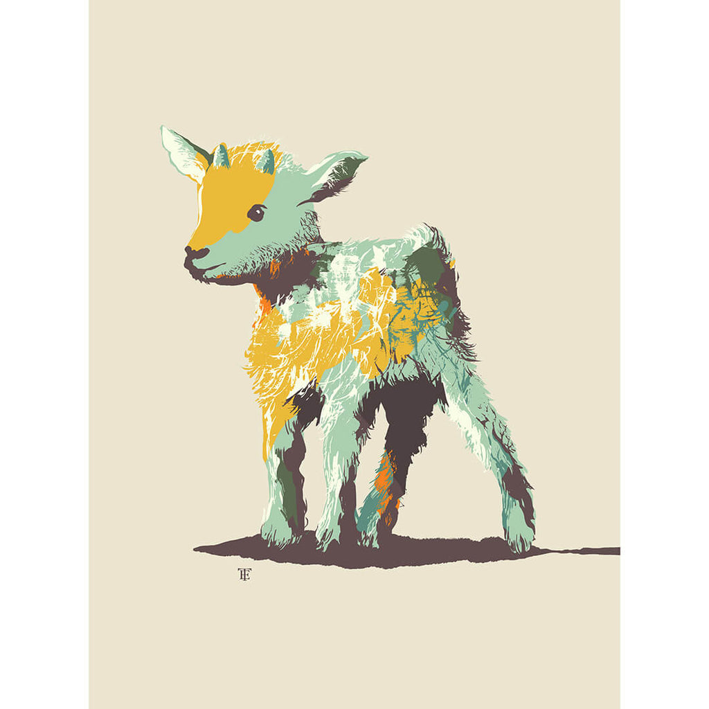 modern baby goat art print colorful