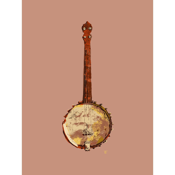 banjo art print in muted colors
