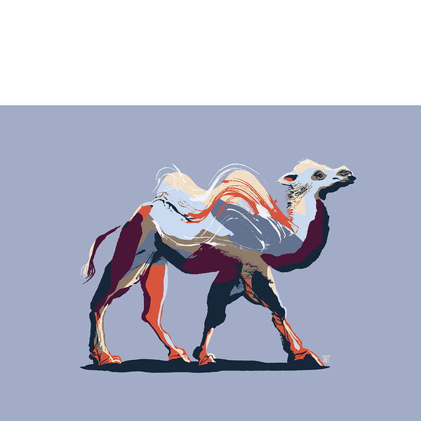 modern chinoiserie camel art print in cool colors