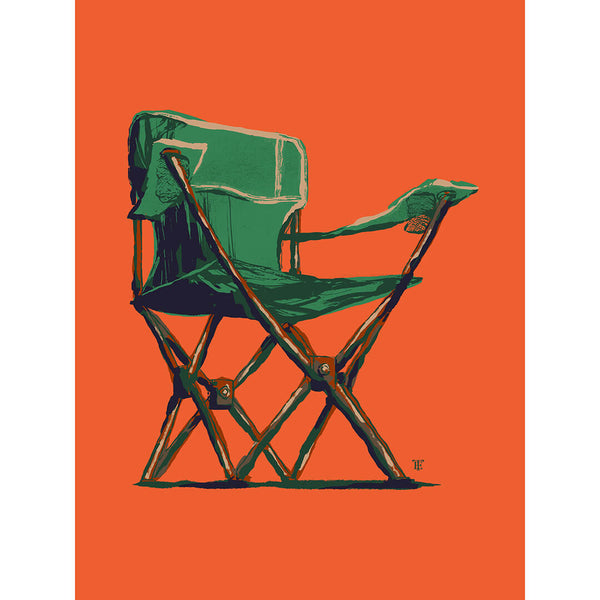 camping chair art print poster on orange background