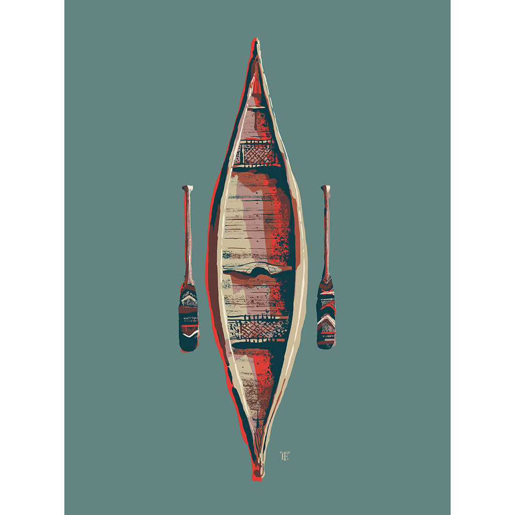sophisticated canoe art print in cool colors