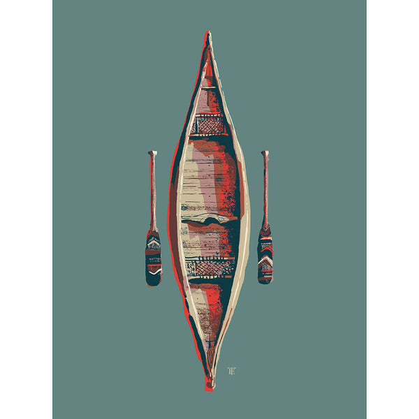 sophisticated canoe art print in cool colors