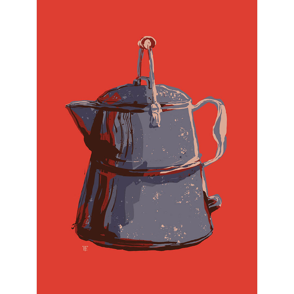 coffee pot art print poster on red