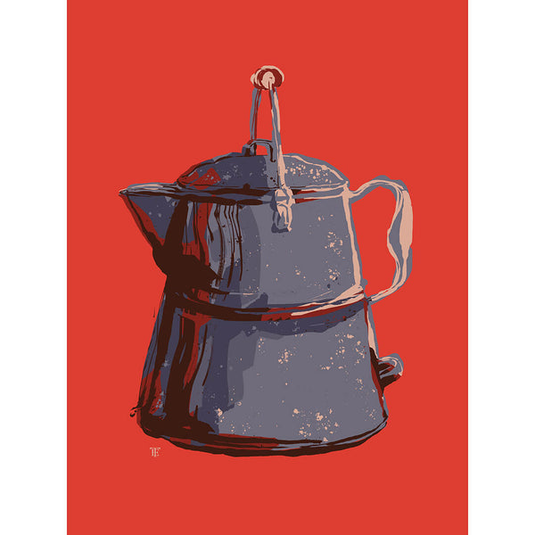 coffee pot art print poster on red