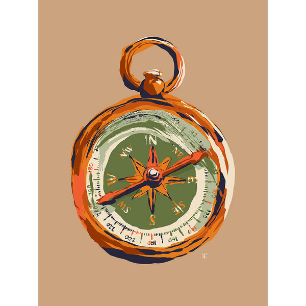 colorful art print of antique compass