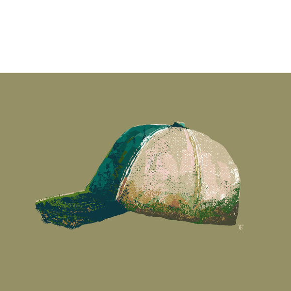 distressed baseball cap art print in earth tones