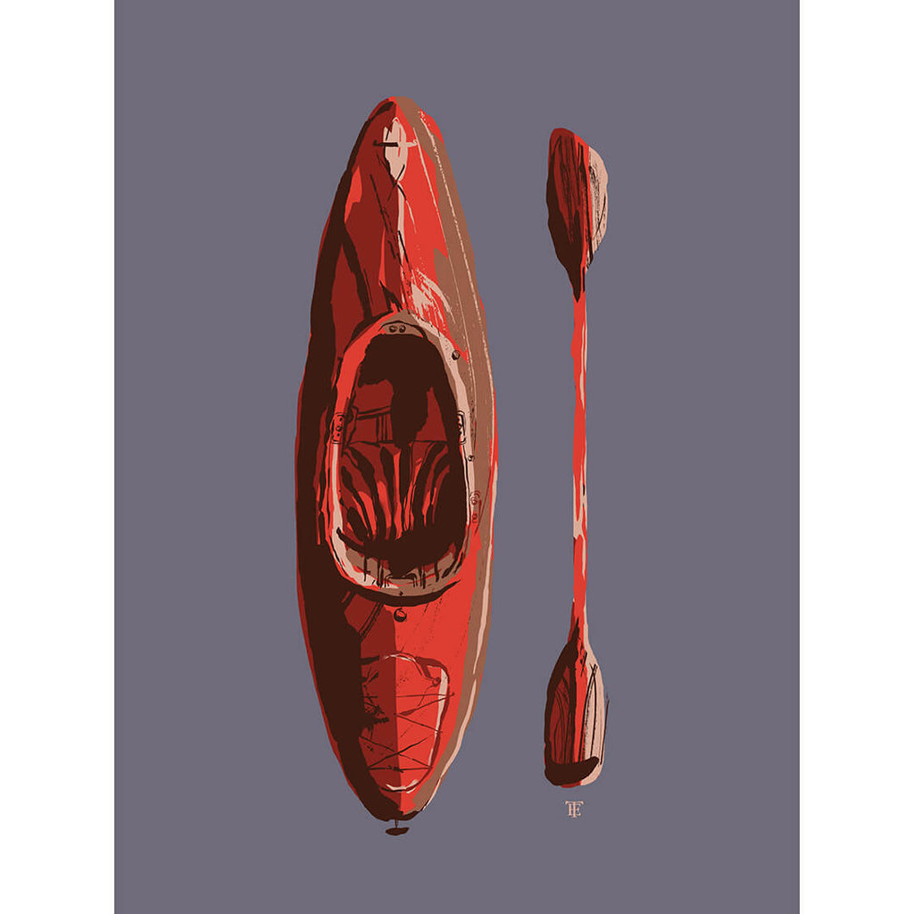 red kayak modern art print poster