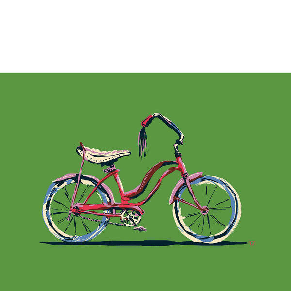 vintage kid's bike art print in green and purple
