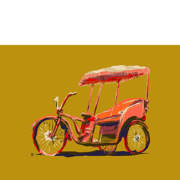 colorful art print of a pedicab taxi