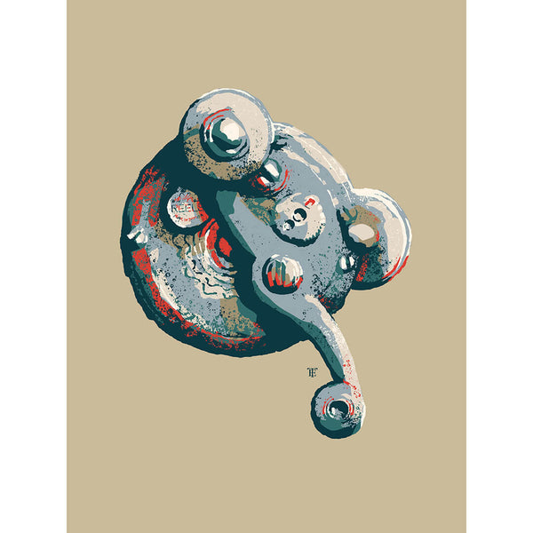 Vintage fishing reel painting