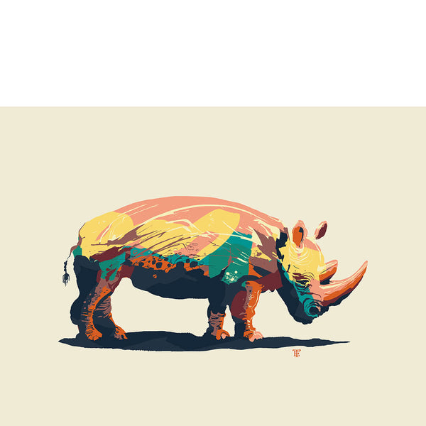 modern rhinoceros art print in bold, funky colors