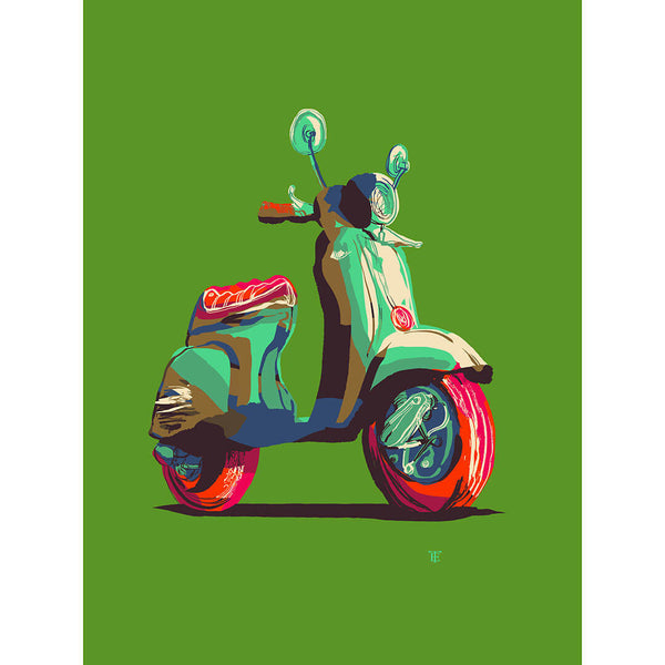 colorful vintage motor scooter print