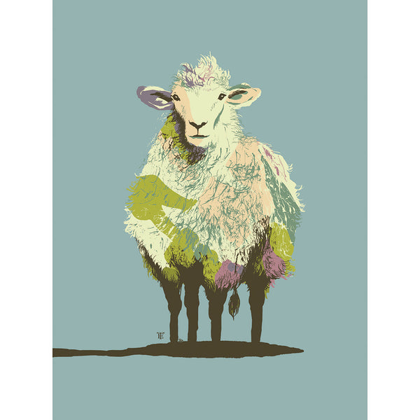 modern sheep art print colorful blue painting