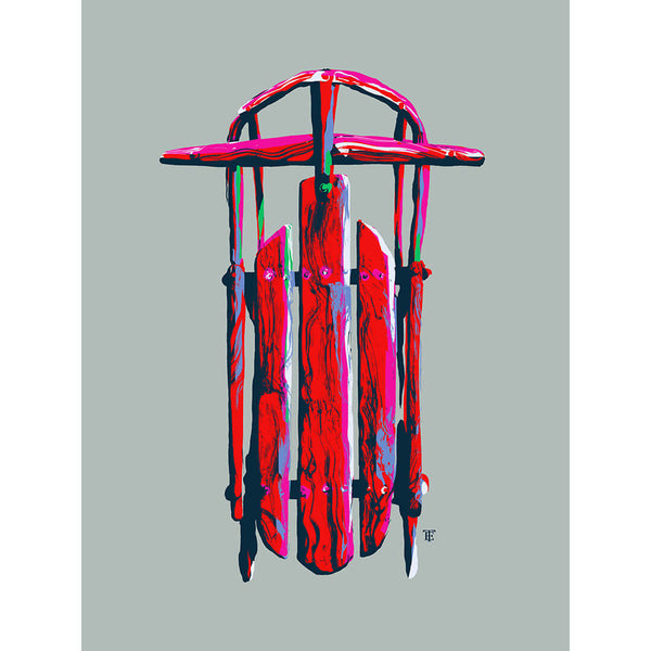 colorful toboggan sled art print