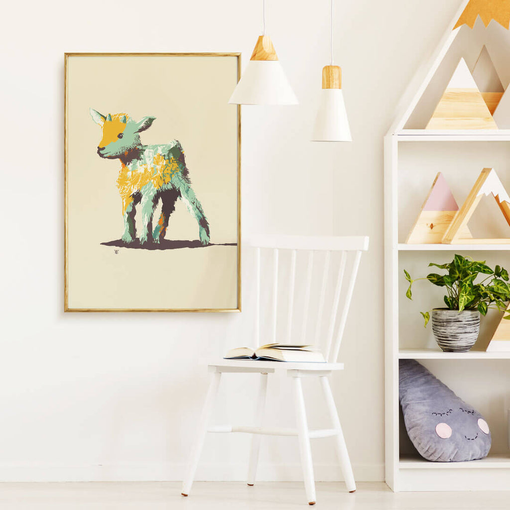 modern baby goat art print colorful