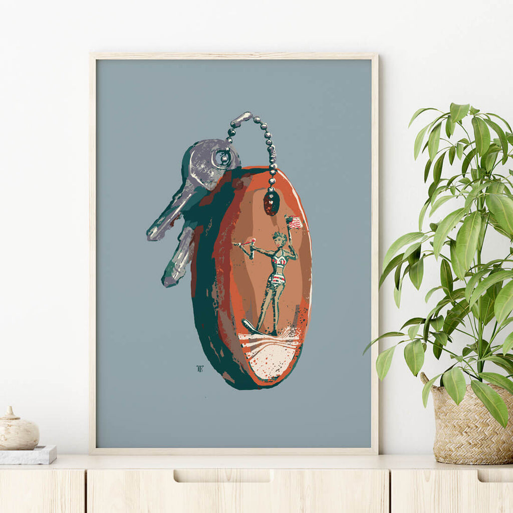 funky boat key art print in frame