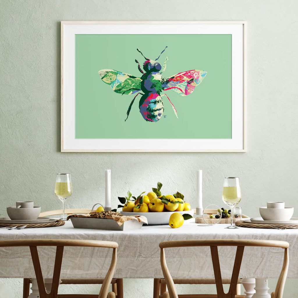 modern honey bee print  in dining room