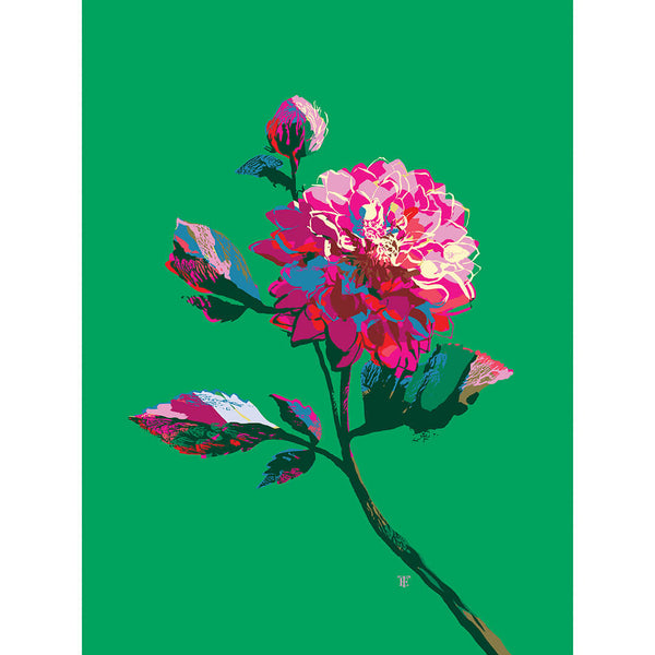 dahlia wall art in green and pink