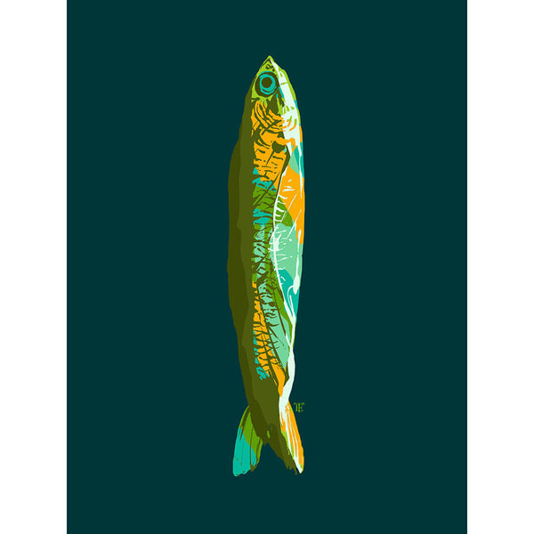 modern pop art anchovy art print in greens