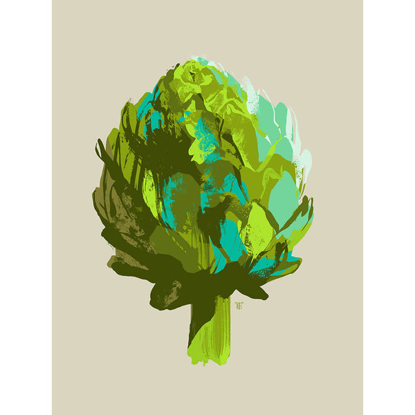 modern artichoke art print in bright greens