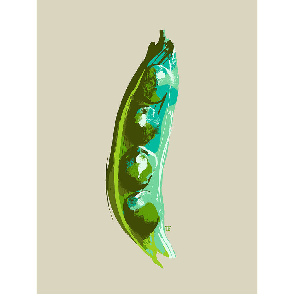 modern pea pod art print in bright greens