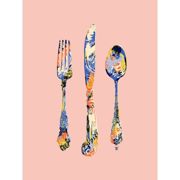antique silverware art print painting