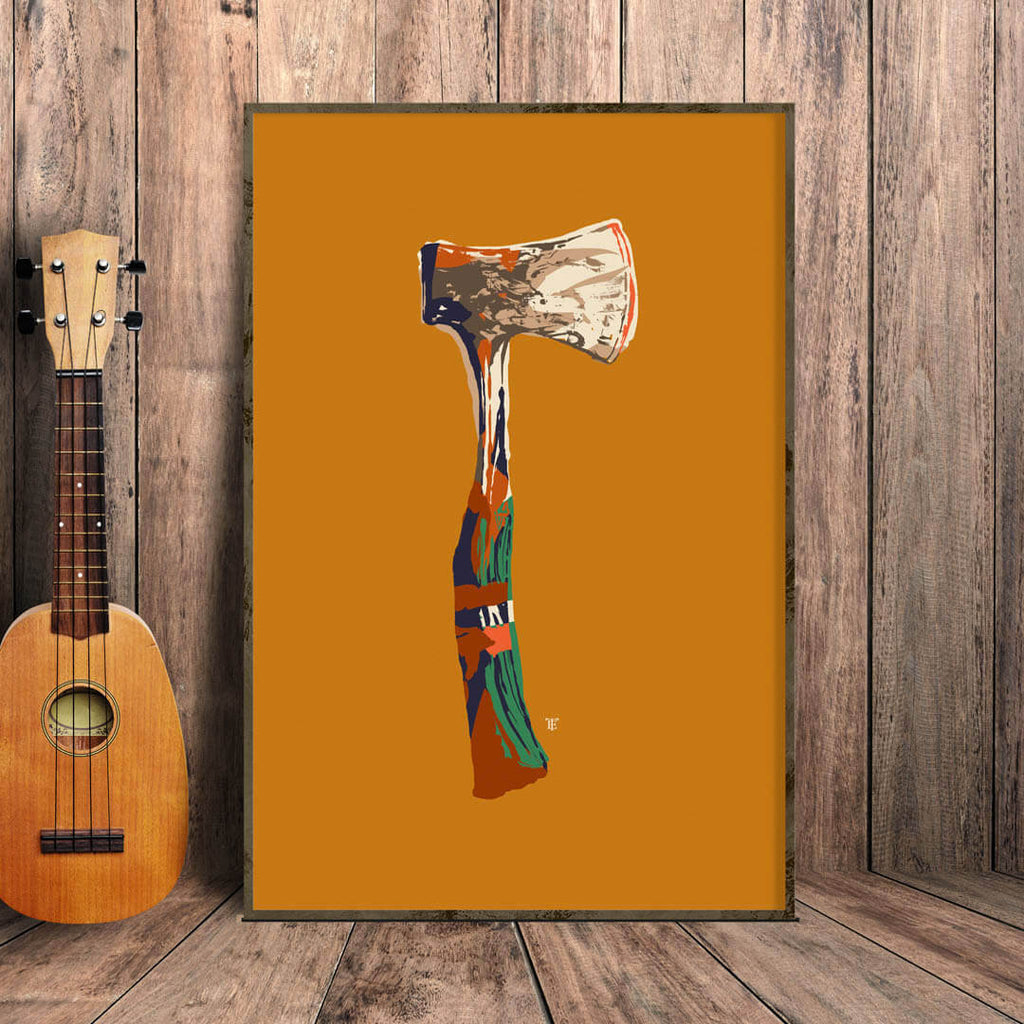 colorful hatchet art print of hand axe