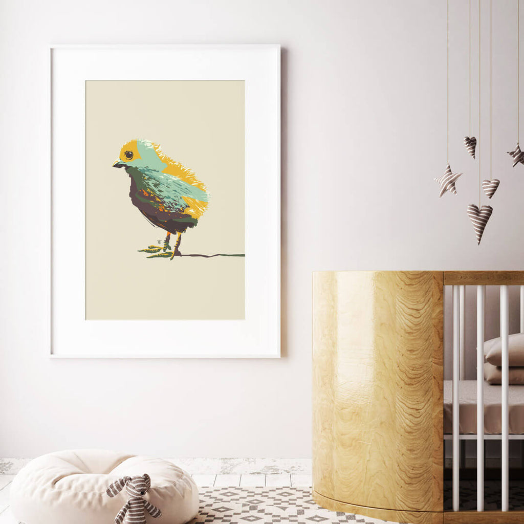 modern farmhouse baby chick art print - colorful