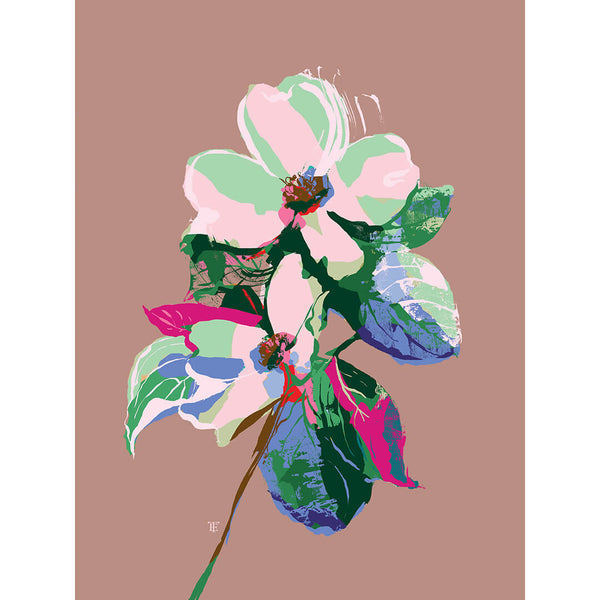 modern floral dogwood art print in pink, mauve, green