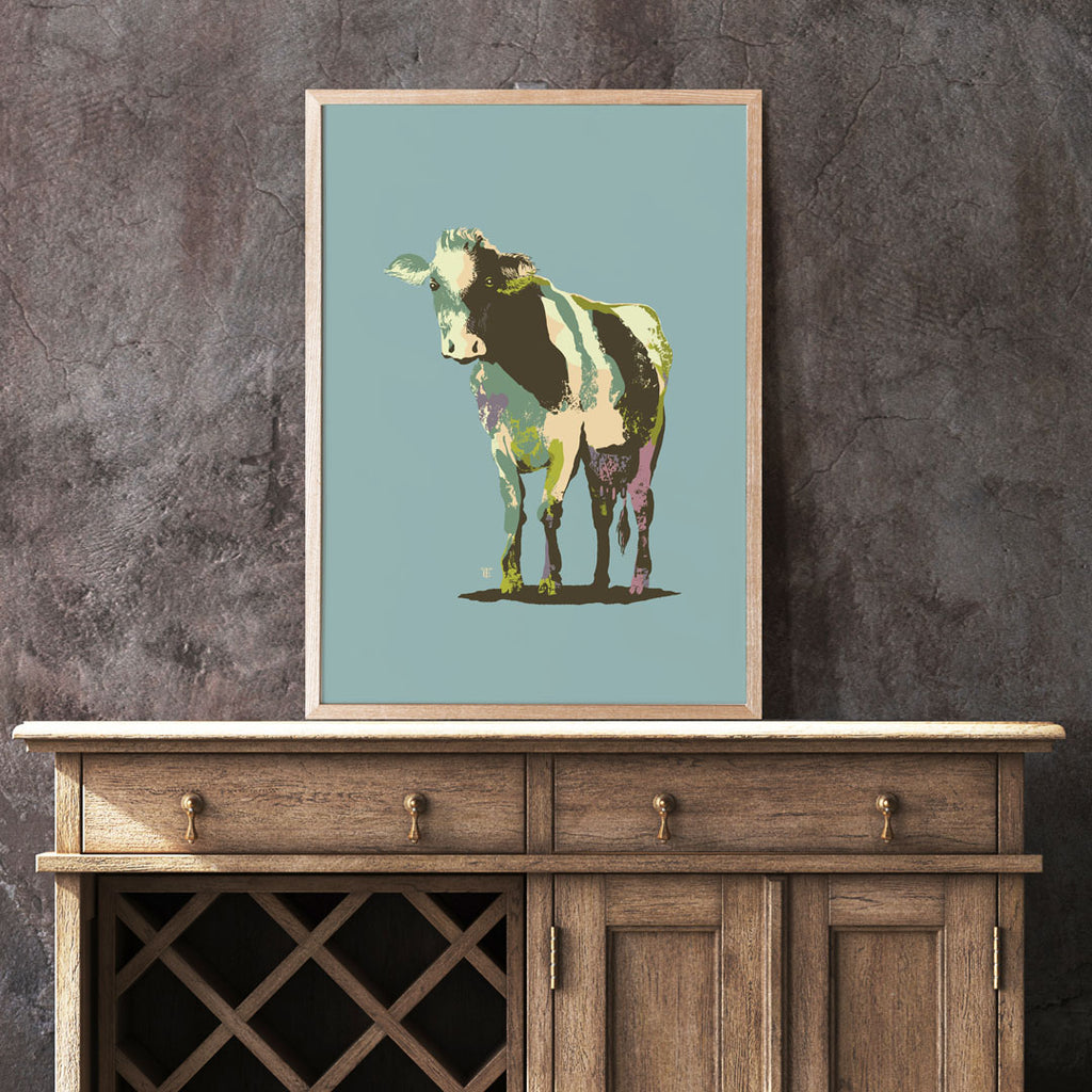 modern farmhouse cow art print - colorful