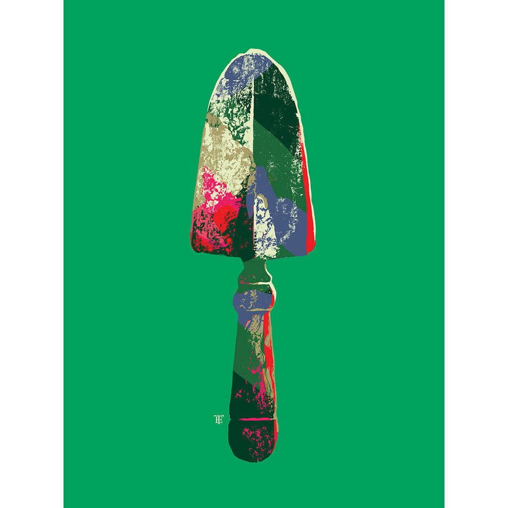 modern gardening spade art print in bold colors