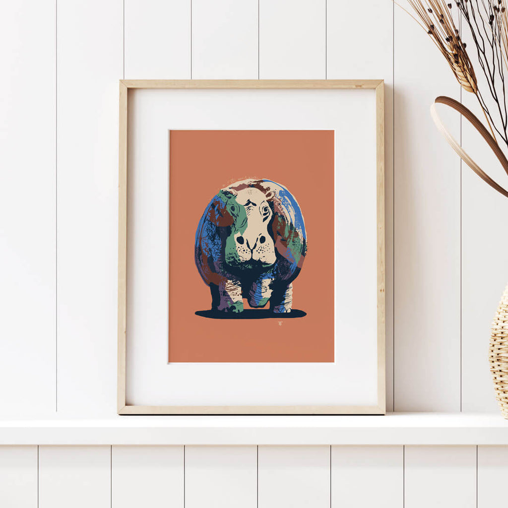 modern hippopotamus art print in funky colors