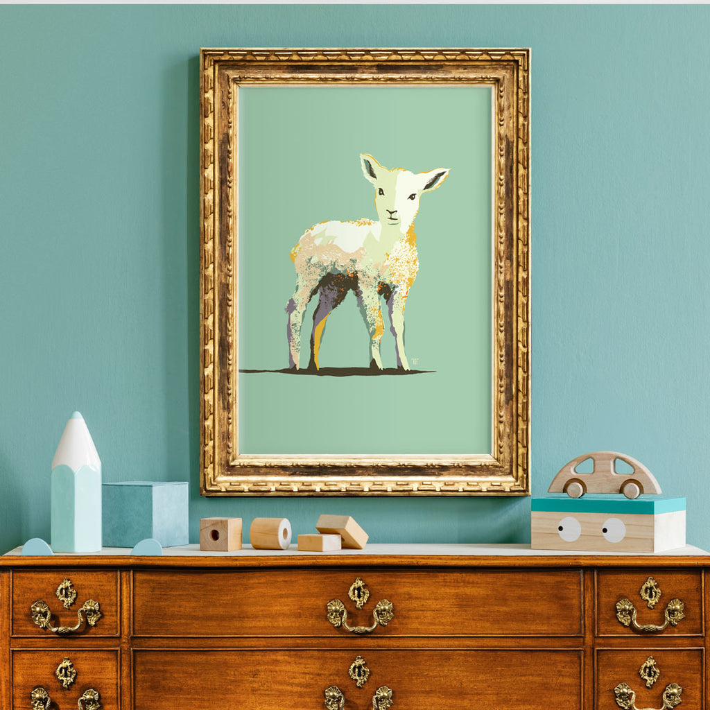 modern lamb art print in gender neutral nursery