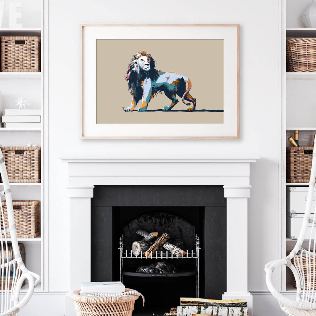 modern lion art print in pop art style