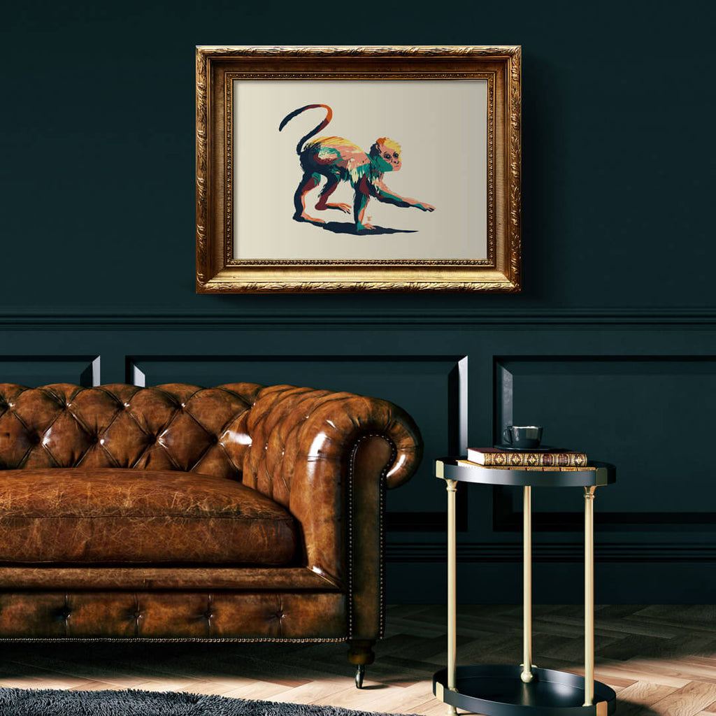 modern chinoiserie monkey art print - colorful