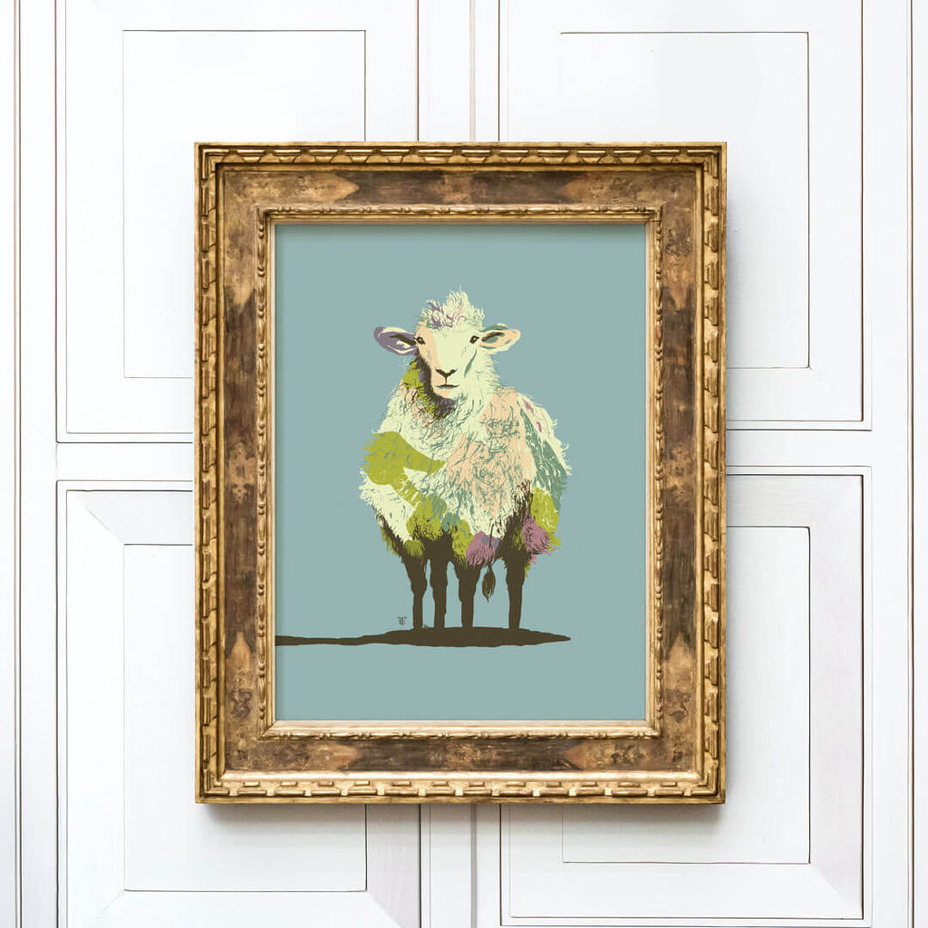 modern sheep art print colorful blue painting