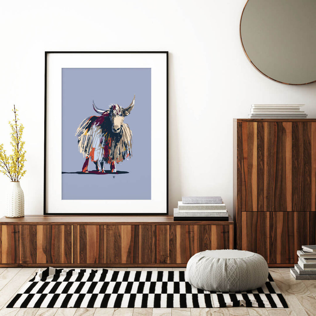 modern yak art print in cool color palette