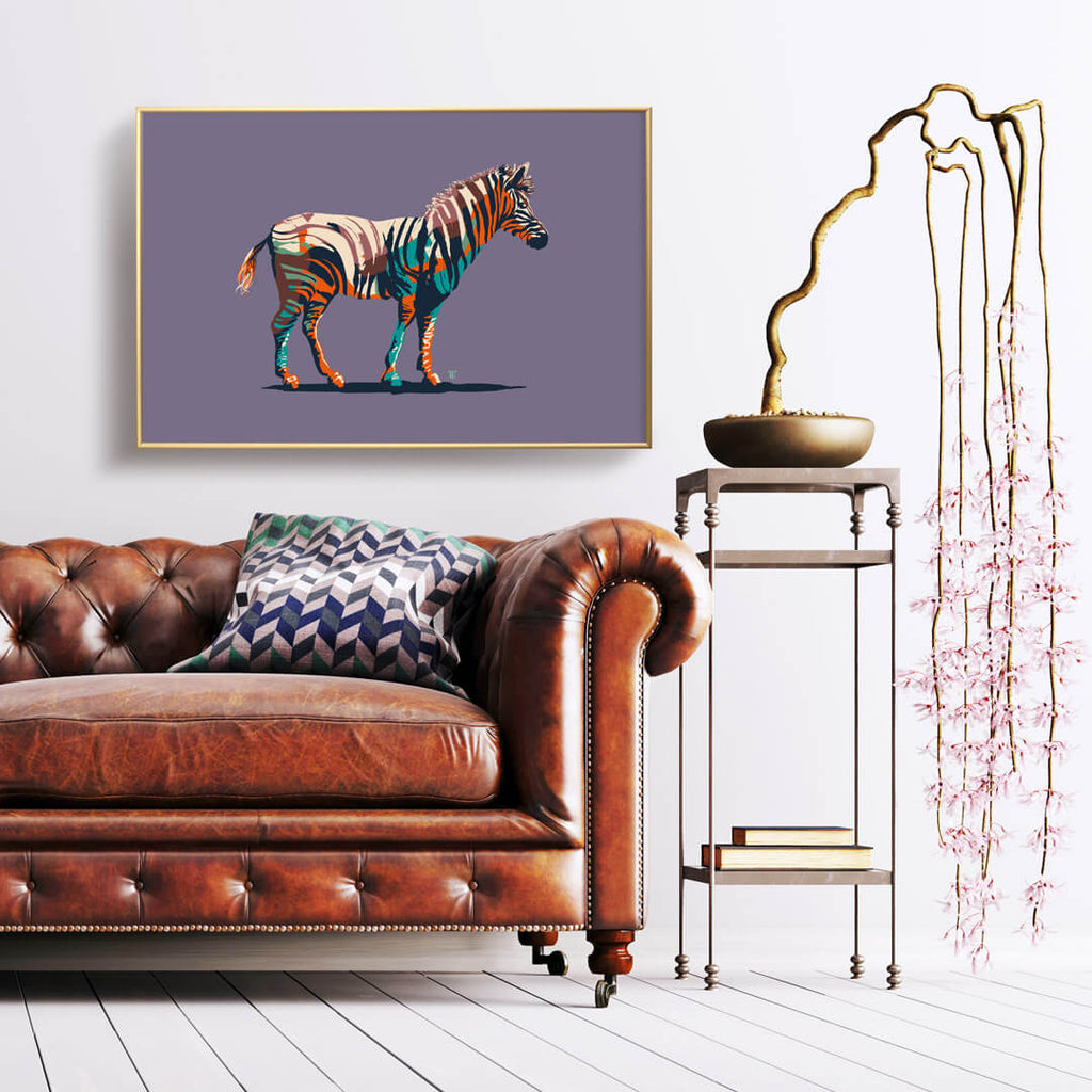 funky modern chinoiserie zebra art print in purple