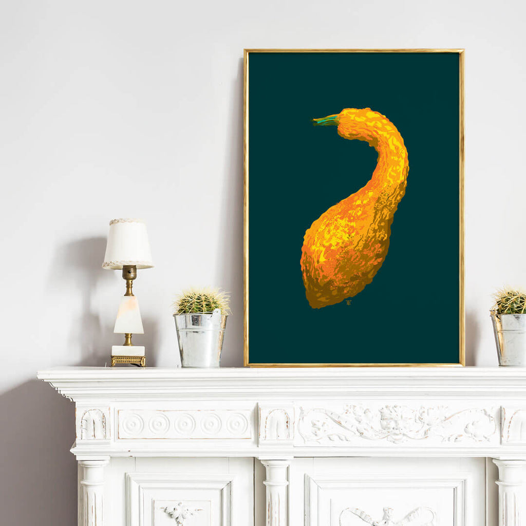 crookneck squash painting in classic interior
