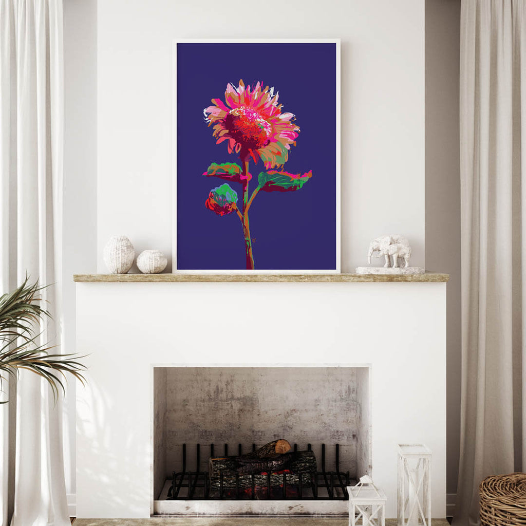 bold sunflower art in light interior