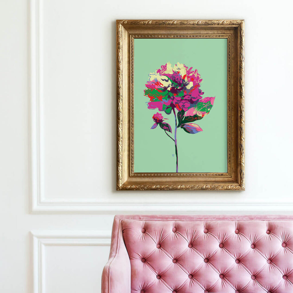 stylish peony painting in traditional interior